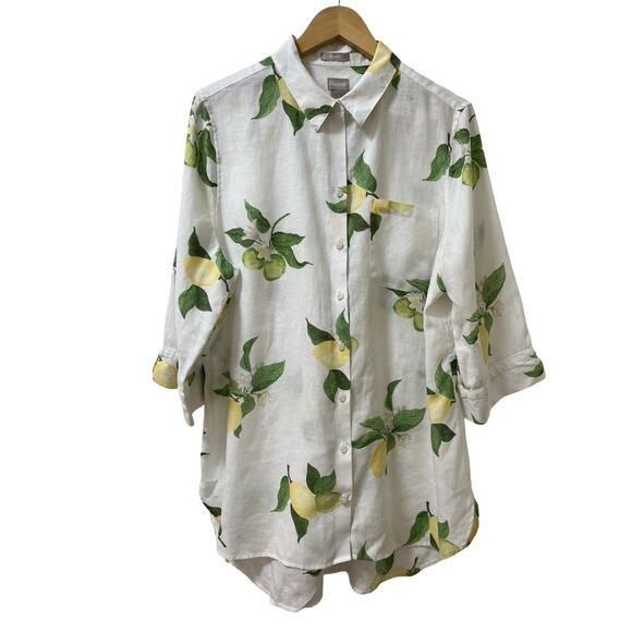Chico's Tops - Chicos Womens 100% Linen 3/4 Sleeve Lemon Button Top Size XL White Beach Coastal